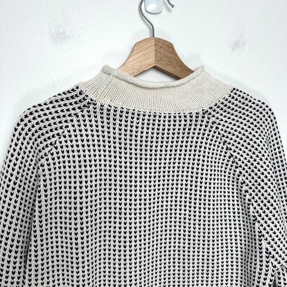 LL Bean Signature Organic Cotton Rollneck Sweater Mens Cream Navy Birdseye Knit - Picture 6 of 12
